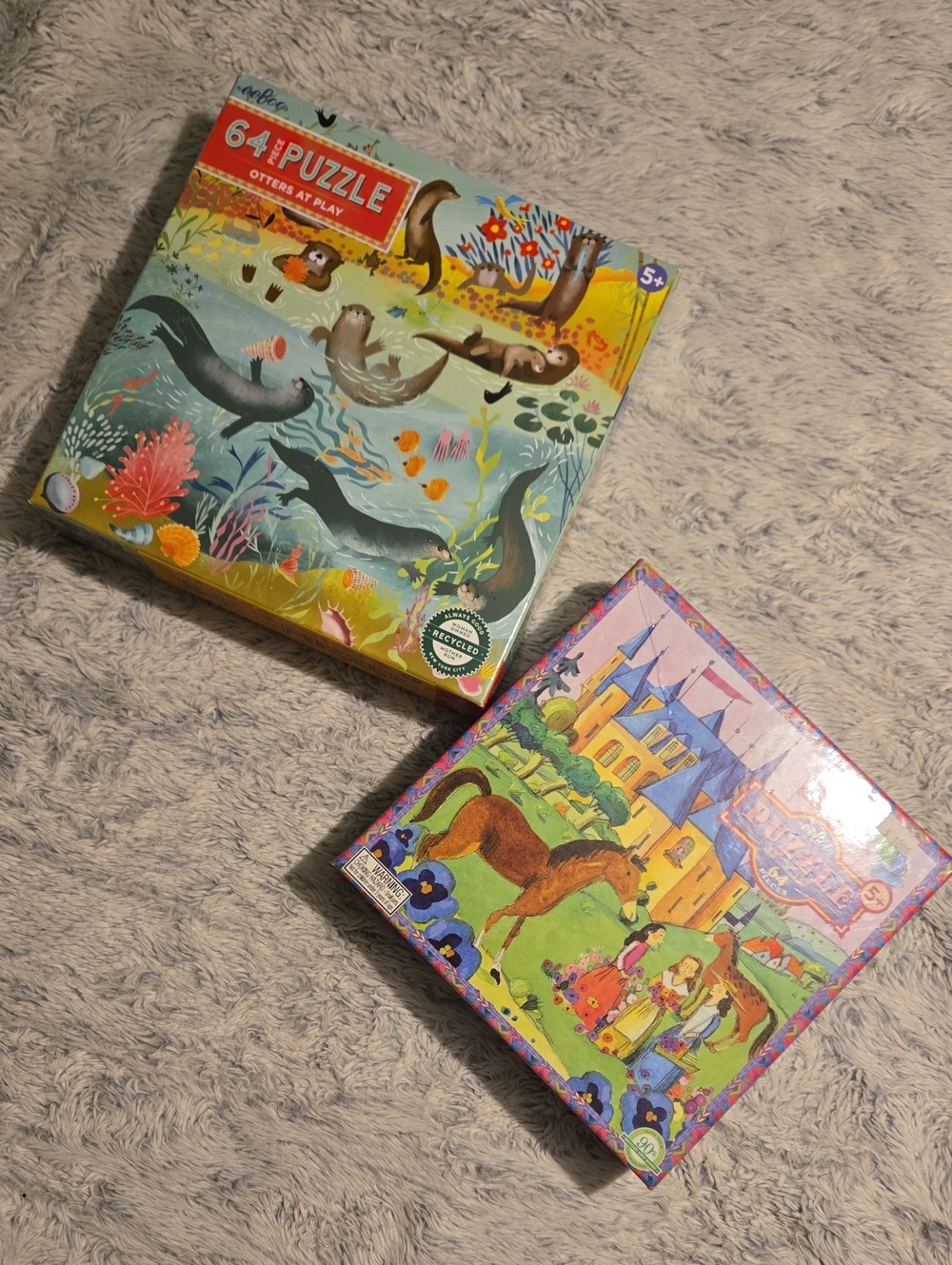 Eeboo 64-Piece Puzzles - Otters At Play & Castle Puzzle